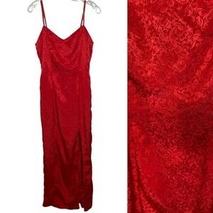 Vintage 90s 1990s Red Full Length dress Jessica rabbit side slit